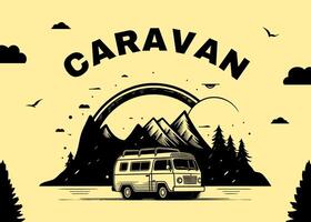 black yellow vintage roadtrip caravan postcard template
