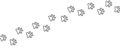 Paw line art foot trail print of cat isolated on white background. vector