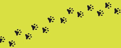 Paw foot trail print of cat isolated on yellow background. vector