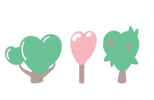 A set of trees with a crown in the shape of a heart. Art for Valentines Day. illustration on white background. vector