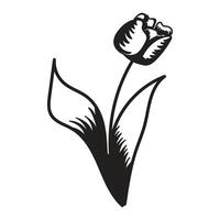 Tulip flower. Black and white silhouette of a tulip. A simple hand drawn icon. illustration on white background. vector