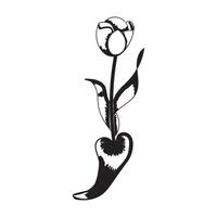 Tulip flower. Black and white silhouette of a tulip. A simple hand drawn icon. illustration on white background. vector