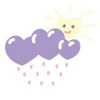 Rain of hearts and a heart shaped sun. Cute picture in bed colors, can be used for Valentines Day design or childrens design. vector