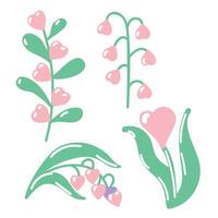 Set of plants with flowers in the shape of hearts. illustration on white background. vector