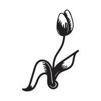 Tulip flower. Black and white silhouette of a tulip. A simple hand drawn icon. illustration on white background. vector