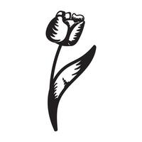 Tulip flower. Black and white silhouette of a tulip. A simple hand drawn icon. illustration on white background. vector