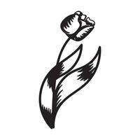 Tulip flower. Black and white silhouette of a tulip. A simple hand drawn icon. illustration on white background. vector