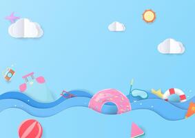 Summer items in the sea wave background vector