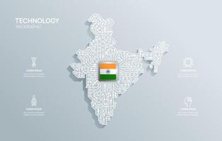 Circuit chip board semiconductor technology infographic. infograph circuit board India map shape concept background. illustration. vector