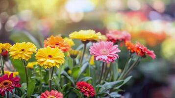 Vibrant flowers blooming in garden, soaking up the summer sunshine photo