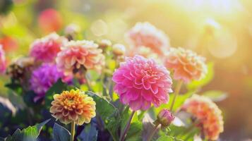 Vibrant flowers blooming in garden, soaking up the summer sunshine photo