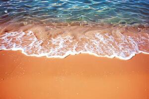 Beach with turquoise waters and golden sands, kissed by the warm sun of summer photo