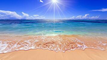 Beach with turquoise waters and golden sands, kissed by the warm sun of summer photo