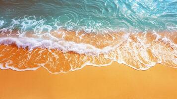 Beach with turquoise waters and golden sands, kissed by the warm sun of summer photo