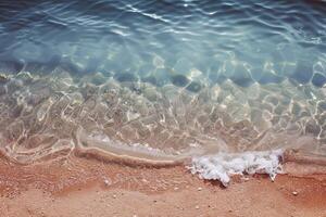 Beach with turquoise waters and golden sands, kissed by the warm sun of summer photo