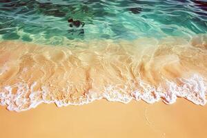 Beach with turquoise waters and golden sands, kissed by the warm sun of summer photo