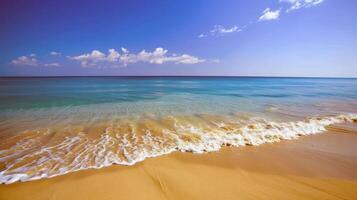 Beach with turquoise waters and golden sands, kissed by the warm sun of summer photo