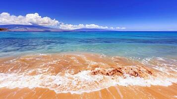 playa con turquesa aguas y dorado playa, besado por el calentar Dom de verano foto