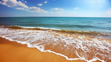 Beach with turquoise waters and golden sands, kissed by the warm sun of summer photo