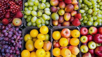 Colorful array of fresh fruits at farmer's market, bursting with flavors of the summer harvest photo