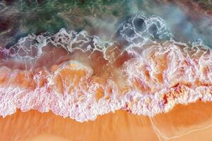 Beach with turquoise waters and golden sands, kissed by the warm sun of summer photo