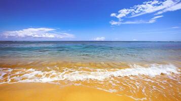 Beach with turquoise waters and golden sands, kissed by the warm sun of summer photo