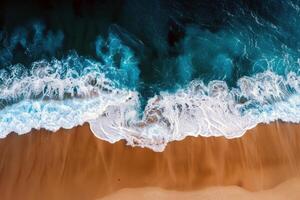 Beach with turquoise waters and golden sands, kissed by the warm sun of summer photo