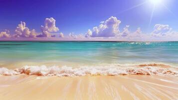 Beach with turquoise waters and golden sands, kissed by the warm sun of summer photo