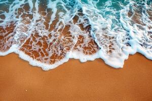 Beach with turquoise waters and golden sands, kissed by the warm sun of summer photo