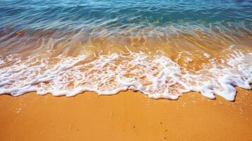 Beach with turquoise waters and golden sands, kissed by the warm sun of summer photo