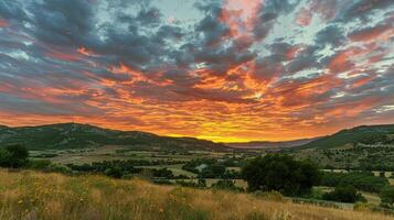 Sunset painting the sky with hues of orange, pink, and purple, signaling the end of summer day photo