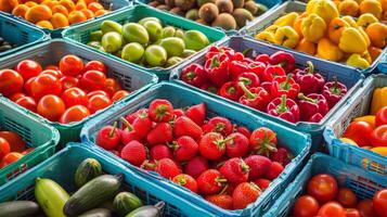 Colorful array of fresh fruits at farmer's market, bursting with flavors of the summer harvest photo