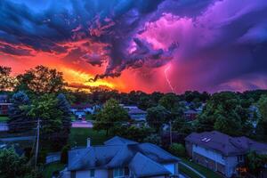 Sunset painting the sky with hues of orange, pink, and purple, signaling the end of summer day photo