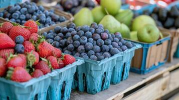 vistoso formación de Fresco frutas a agricultores mercado, muy lleno con sabores de el verano cosecha foto