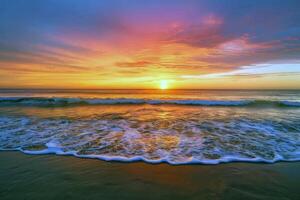 Sunset painting the sky with hues of orange, pink, and purple, signaling the end of summer day photo