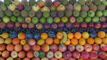 vistoso formación de Fresco frutas a agricultores mercado, muy lleno con sabores de el verano cosecha foto