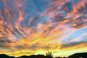 Sunset painting the sky with hues of orange, pink, and purple, signaling the end of summer day photo