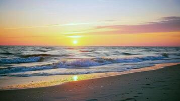 Sunset painting the sky with hues of orange, pink, and purple, signaling the end of summer day photo