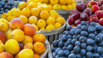 Colorful array of fresh fruits at farmer's market, bursting with flavors of the summer harvest photo