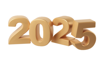 glücklich Neu Jahr 2025 mit glänzend 3d Zahlen. Urlaub Weihnachten Gold Feier Design. Prämie Element Illustration zum Poster, Banner, Kalender und Gruß Karte png