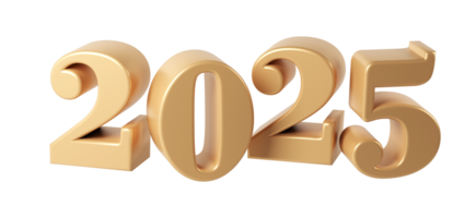 Happy New Year 2025 with shiny 3D numbers. Holiday christmas gold celebration design. Premium element Illustration for poster, banner, calendar and greeting card png