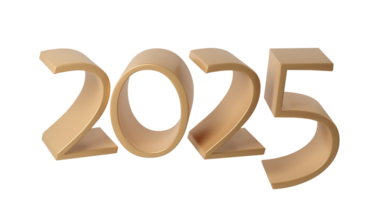 contento nuovo anno 2025 con brillante 3d numeri. vacanza Natale oro celebrazione design. premio elemento illustrazione per manifesto, striscione, calendario e saluto carta png