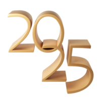 Happy New Year 2025 with shiny 3D numbers. Holiday christmas gold celebration design. Premium element Illustration for poster, banner, calendar and greeting card png