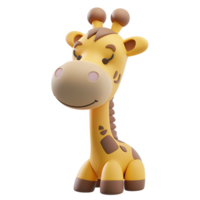 3d cute little giraffe character on transparent background png