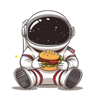 cartoon of astronaut eating a burger on transparent background png