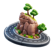 estilizado 3d paisaje de un rocoso colina con lozano verdor en un circular la carretera base, Perfecto para creativo microstock imágenes png