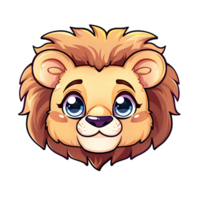 cartoon illustration of cute lion head on transparent background png