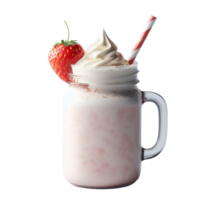 een aardbei milkshake met geslagen room en een rietje png