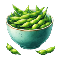 Popular Japanese menu Edamame Beans in a bowl watercolor clipart png