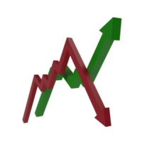 3d framställa av röd pil ner och grön pil upp ikon. begrepp illustration av inflation och deflation Graf png